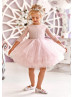 Dusty Pink Lace Tulle Sheer Back Flower Girl Dress